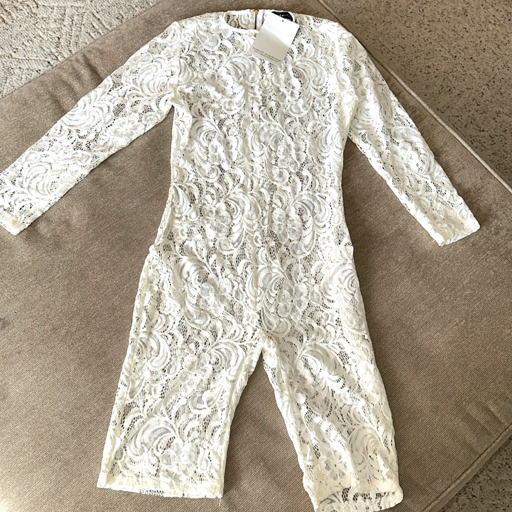 naked wardrobe White Lace Long-Sleeve Jumpsuit Romper